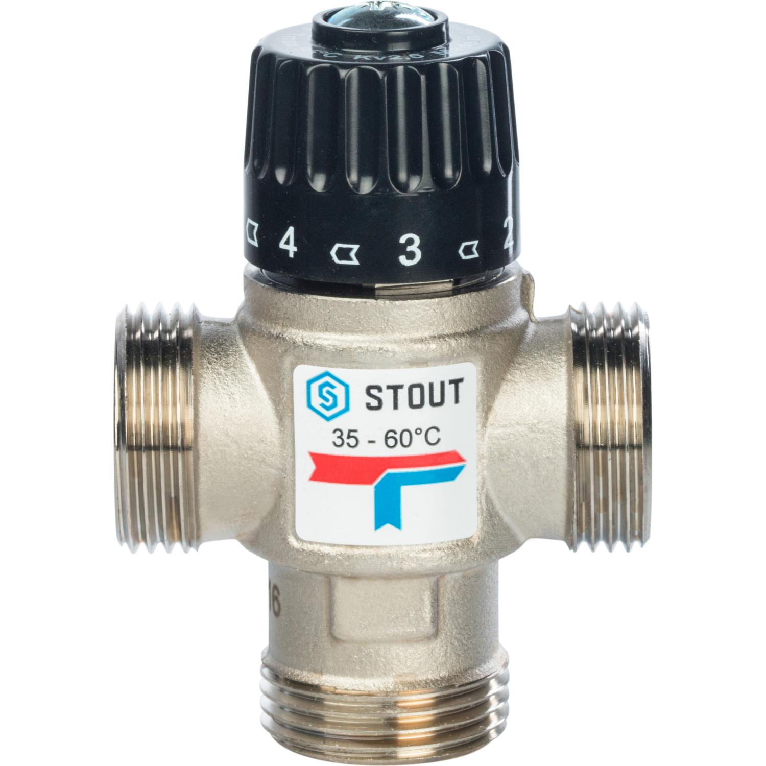 SVM-0120-256025 STOUT Термостатический смесительный клапан для сист.отопления и ГВС1"НР 35-60С KV2.5